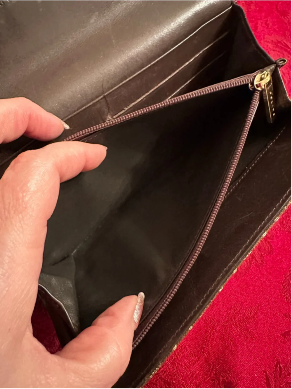 Celine Brown & Beige Canvas & Leather Monogram Long Wallet